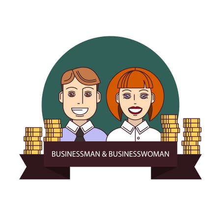 Businessman and businesswoman smile. Successful people with money. illustration.のイラスト素材