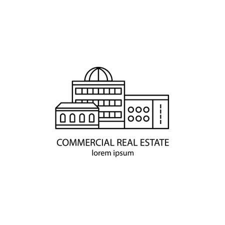 Real estate logo. Trendy line style. Graphically black and white logo. Commercial real estate, architecture companies, construction buildings. Vector illustrationのイラスト素材