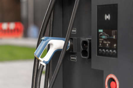 Modern public urban station for fast charging of electric vehiclesの写真素材
