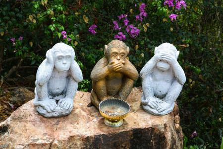 Three statues of monkeys on the rock grustyaschihの写真素材