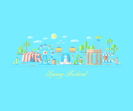 fair, amusement park spring seasonのイラスト素材
