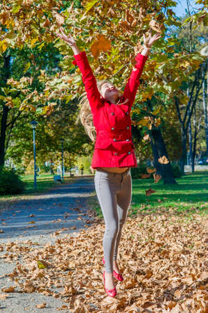 happy young woman jumpingの写真素材