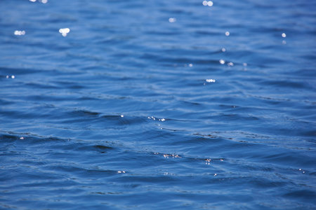 Small waves on the blue water of the lake on a sunny day. Texture of water. background water.