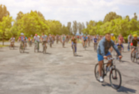 A group of cyclists organized a summer arrival on bikes on the road. The concept of a healthy...