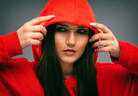 Portrait of attractive girl with healthy clean skin and beautiful make-up. Aesthetic cosmetology and makeup concept.の写真素材