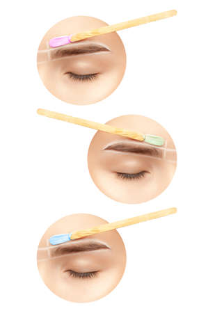 Facial hair removal with wax. The make-up artist shapes the eyebrows after painting. permanent makeup. professional makeup.の写真素材