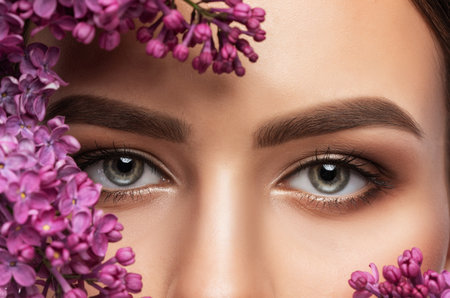 Beautiful eyes of a woman with make-up close-up. makeup and healthy clean skin. professional makeup conceptの写真素材