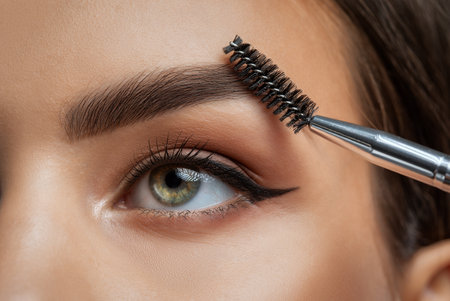 Long-lasting styling of the eyebrows and color the eyebrows. Eyebrow lamination. Professional make-up and face care.の写真素材