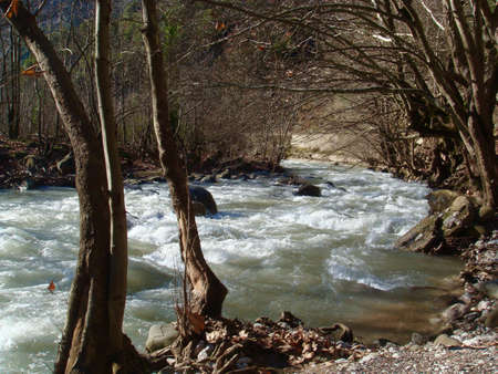 Karpenisiotis river. Greek river in karpenisi town.の素材
