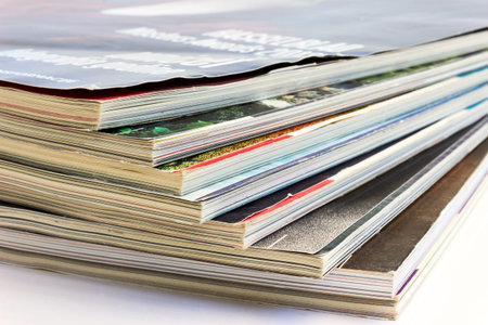 Stack of colorful magazines