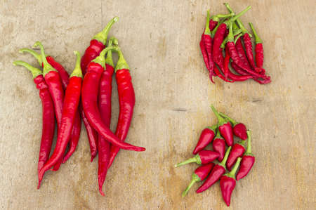 Three different types of hot red pepper.Red pepper close up texture backgroundの写真素材
