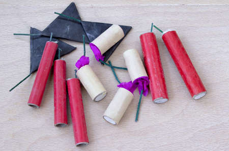 Different types of firecrackers top viewの写真素材