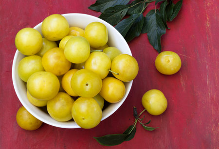 Full bowl of fresh and juicy just picked plums
