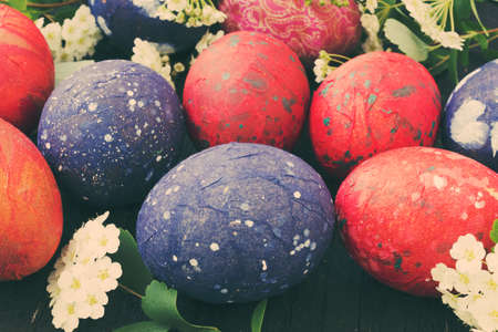 Lot of colorful Easter eggs - vintage lookの写真素材