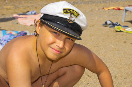 The boy threw the game and looking forwardの写真素材