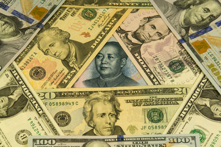 Background of banknotes from different countriesの写真素材