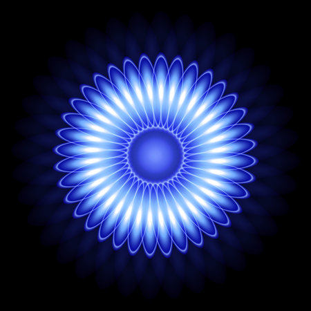 Neon blue circle. Neon gradient pattern on a black background. Element of decor. To design. Universal application. Vector illustrationのイラスト素材