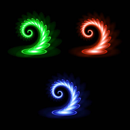 Set of neon elements. Bright neon colors of red, blue, green. Neon gradient pattern on a black background. Element of decor. To design. Universal application. Vector illustrationのイラスト素材