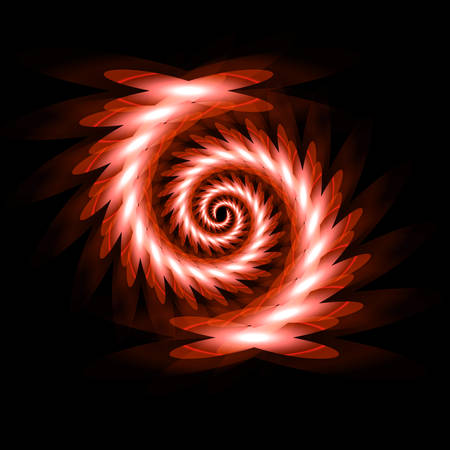 Red fiery neon spiral. Neon gradient pattern on a black background. Element of decor. To design. Universal application. Vector illustrationのイラスト素材