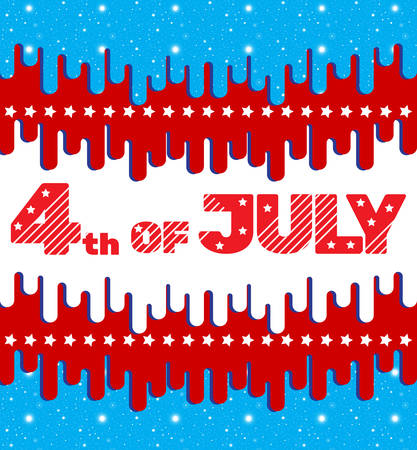 4th of July. Greeting card, banner, flyer, invitation in bright colors. Holiday Independence Day July 4th. With elements of a flat design. In the center with the words 4th of July. Vector illustrationのイラスト素材
