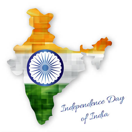 Celebrating Independence Day of India. Map of India in the state flag colors. Vectorのイラスト素材