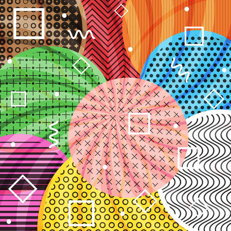Geometric abstract pattern with textured circles. Abstract design poster, cover, fabric, card. Abstract background for decoration textile, package, wrapping paper. Wallpaper with geometric elementsのイラスト素材