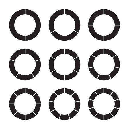 Set of black pie charts in ring form. Templates sectoral graphs. Business data, monochrome elements for infographics. Vector illustrationのイラスト素材