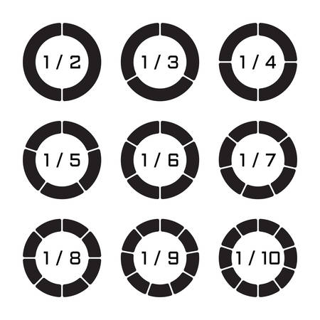 Set of black pie charts in ring form with rounded contour. Templates sectoral graphs. Business data, monochrome elements for infographics. Vector illustrationのイラスト素材