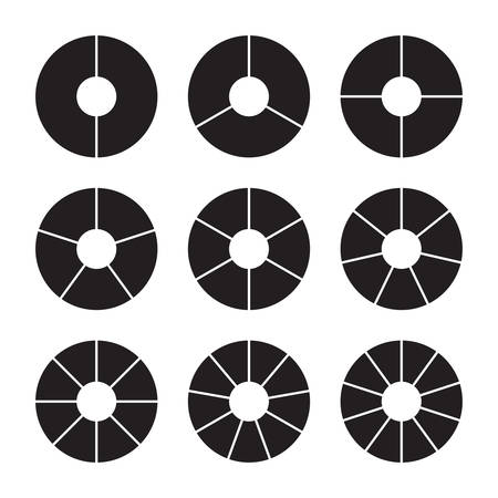Set of black pie charts. Templates sectoral graphs. Business data, monochrome elements for infographics. Vector illustrationのイラスト素材