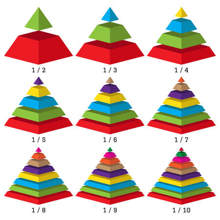 Set of colored isometry pyramid charts. Business data, colorful elements for infographicsのイラスト素材