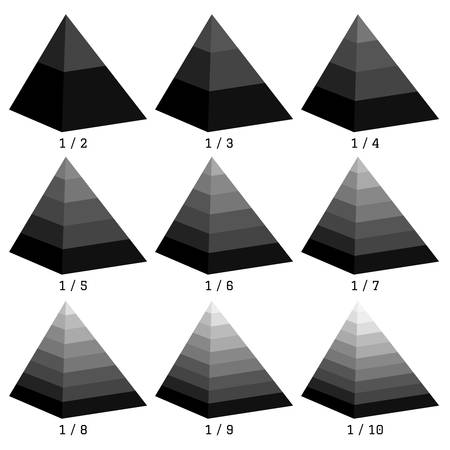 Set of black isometry pyramid not symmetrical charts. Templates graphs. Business data, monochrome elements for infographicsのイラスト素材