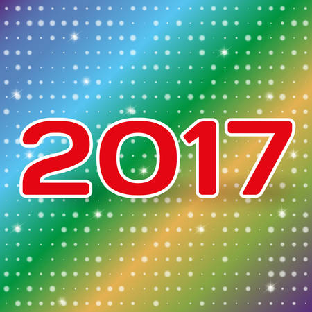 2017 on diagonal rainbow background with grid of snowball random size. Banner or icon or greeting card for New Year Holiday. Vector illustrationのイラスト素材