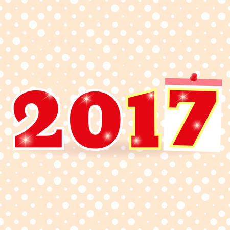 2017 on beige background with calendar sheet. Banner or greeting card for New Year Holiday. Vector illustrationのイラスト素材