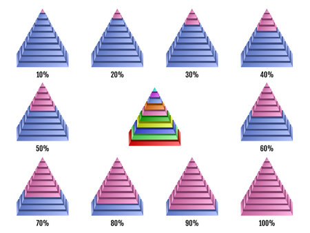 Set of isometry symmetrical pyramid charts. Elements for infographics. Vector illustrationのイラスト素材