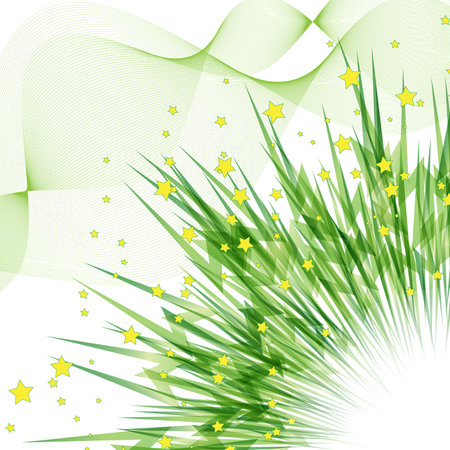 Festive fireworks of green gradient rays and stars. Effect power explosion illustration. Holiday design element.のイラスト素材