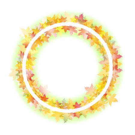 Abstract background with autumn maple leaves. Round banner free space in center for your textのイラスト素材