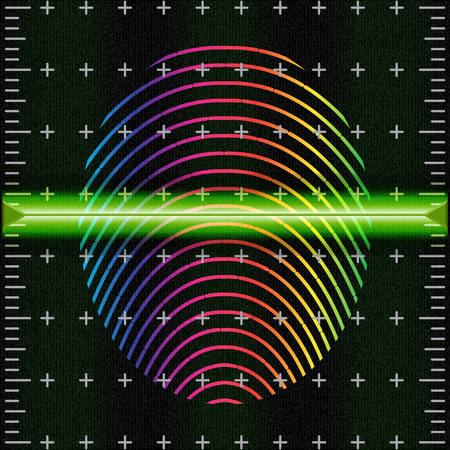 Fingerprint scan provides security access. Biometrics identification. Futuristic interface scanner fingerprint. Safety concept to informationのイラスト素材