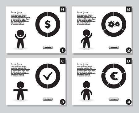 Set of simple infographics from stylized figure of people man and pie charts, graphs. For presentation design, annual report on financial theme. Vector illustrationのイラスト素材