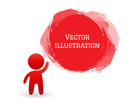 Stylized figure of man and abstract dialog spot In red color, isolated on white background. Banner free space for text. Design element template for presentations, annual report, dialogueのイラスト素材