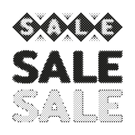 Sale halftone label tag. Dotted grunge stamp from ink splashes. Textured design element for sale.のイラスト素材