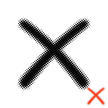 Sign X, Cross in halftone. NO icon for websites or applications. Reject symbol isolated on white background. Vectorのイラスト素材