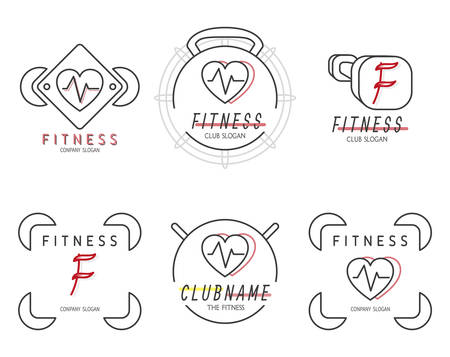 Icon set for fitness pilates sport. Simple linear emblems for health lifestyle. Vectorのイラスト素材