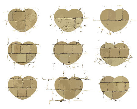 Template icons of Heart with pattern of brick wall and lines of mortar. Textured stylized elementns for your design. Vector illustrationのイラスト素材