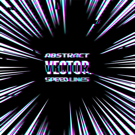 Speed lines with glitch effect on black background. Effect motion lines for comic book and manga....