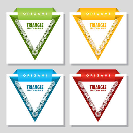 Triangular origami with lace edge speech bubble. Origami dialogue banner for your message. Special offer. Discount tag, badge, emblem. Web stickers. Price tag template for catalog with space for textのイラスト素材