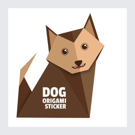 Origami dog sticker for pet store and for dog shows. Origami dialogue banner for your message. Discount tag, badge, emblem. Web stickers. Template for catalog with space for textのイラスト素材