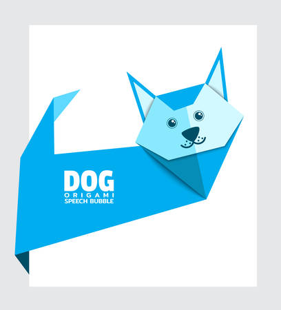 Origami dog sticker for pet store and for dog shows. Origami dialogue banner for your message. Discount tag, badge, emblem. Web stickers. Template for catalog with space for textのイラスト素材