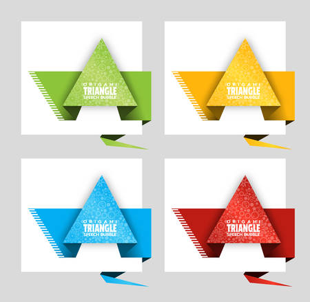 Triangular origami speech bubble. Origami dialogue banner for your message. Special offer. Discount tag, badge, emblem. Web stickers. Price tag template for catalog with space for textのイラスト素材