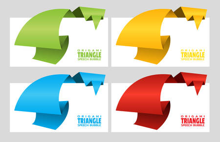 Triangular origami speech bubble. Origami dialogue banner for your message. Special offer. Discount tag, badge, emblem. Web stickers. Price tag template for catalog with space for textのイラスト素材