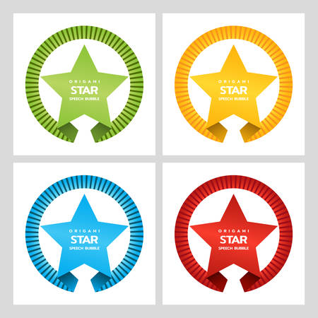 Origami text speech bubble for award in form of star, isolated on white. Set of paper origami stars with space for text. Vector illustrationのイラスト素材